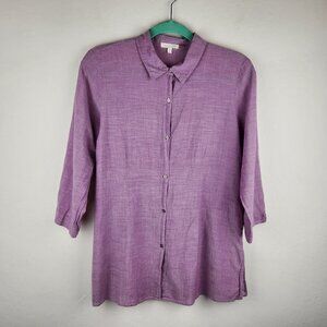 Eileen Fisher Purple Lightweight 3/4 Sleeve Button Up Tunic Blouse sz M